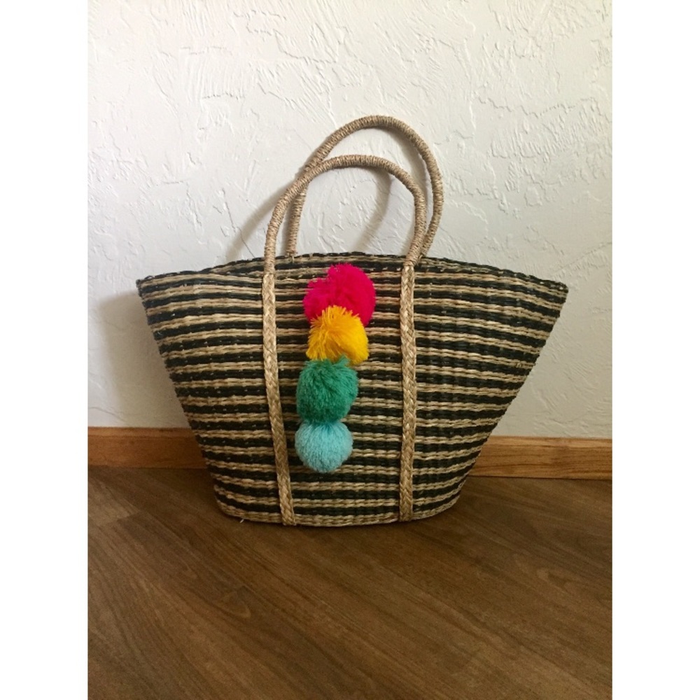 Boho Bali Woven Bag with Pom Pom